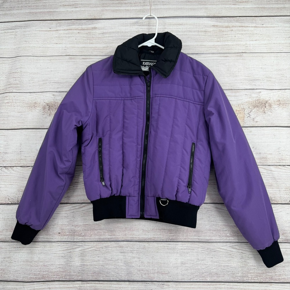 Farwest Puffer Jacket Women Medium Purple Vintage Quilted Bomber Zip Up